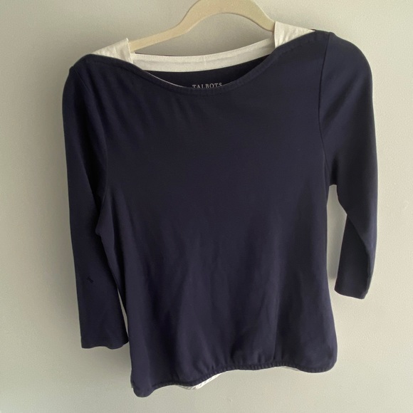 Classic navy Talbots Tshirt. Size petite small. All cotton. Boatneck style. - Picture 5 of 14